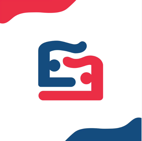 Logo de la campaña encuentros: dos letras e enfrentadas, una azul y una roja.